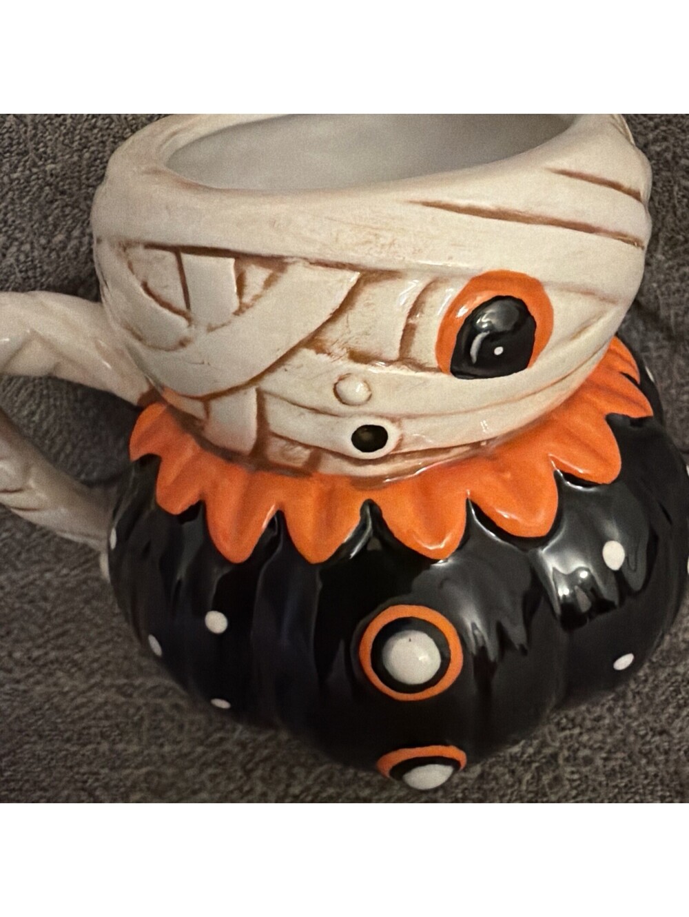 Transpac Johanna Parker Halloween Figural Pumpkin Mummy Ceramic Mug